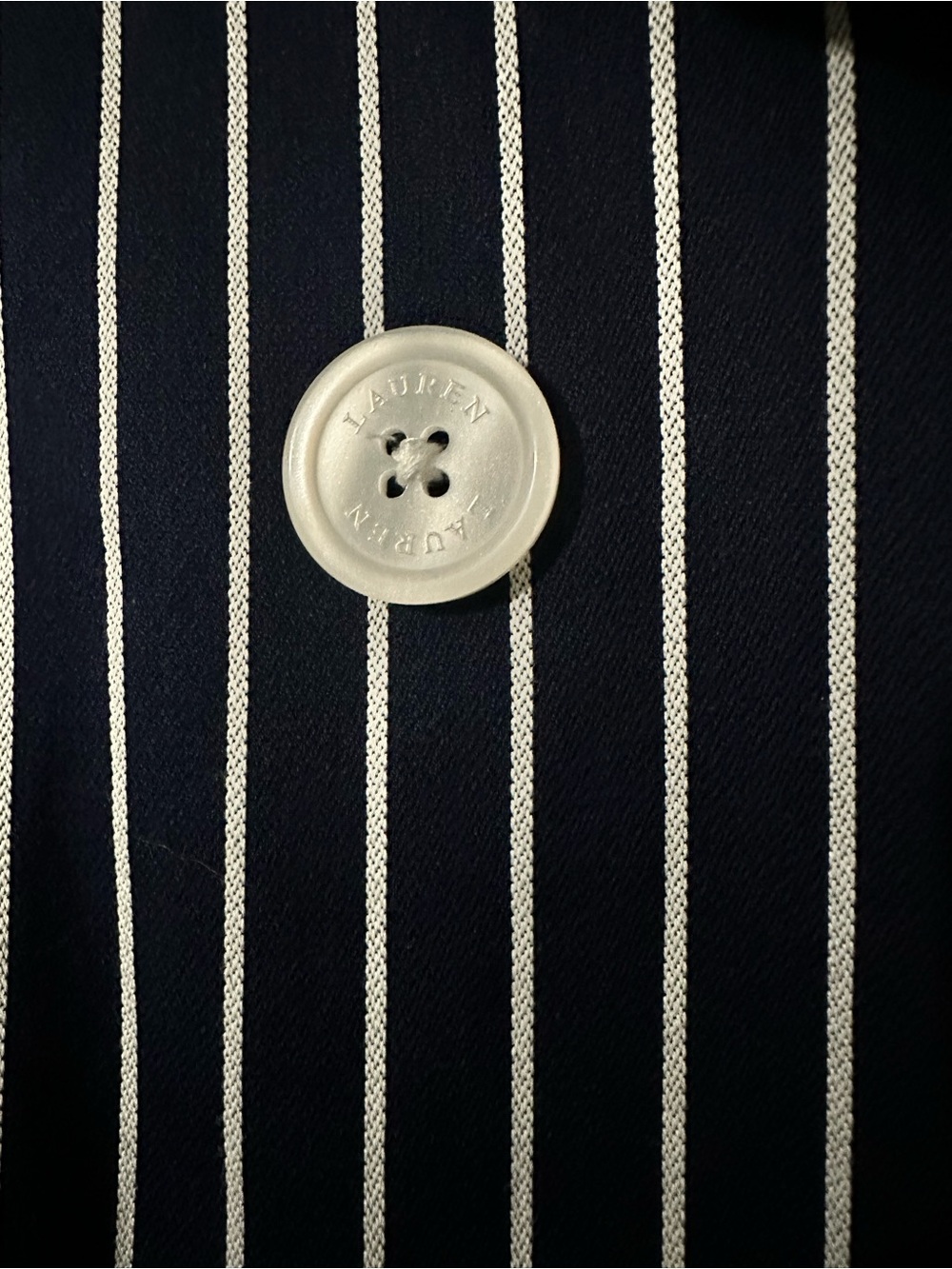Lauren Ralph Lauren Navy White Stripes 100% Cotton Belted Trench Pea Coat Sz XL - Picture 6 of 14